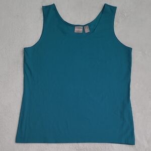 Chicos 2 M Teal Sleeveless Tank Top Scoop Neck Nylon Blend Stretch Basic Layer